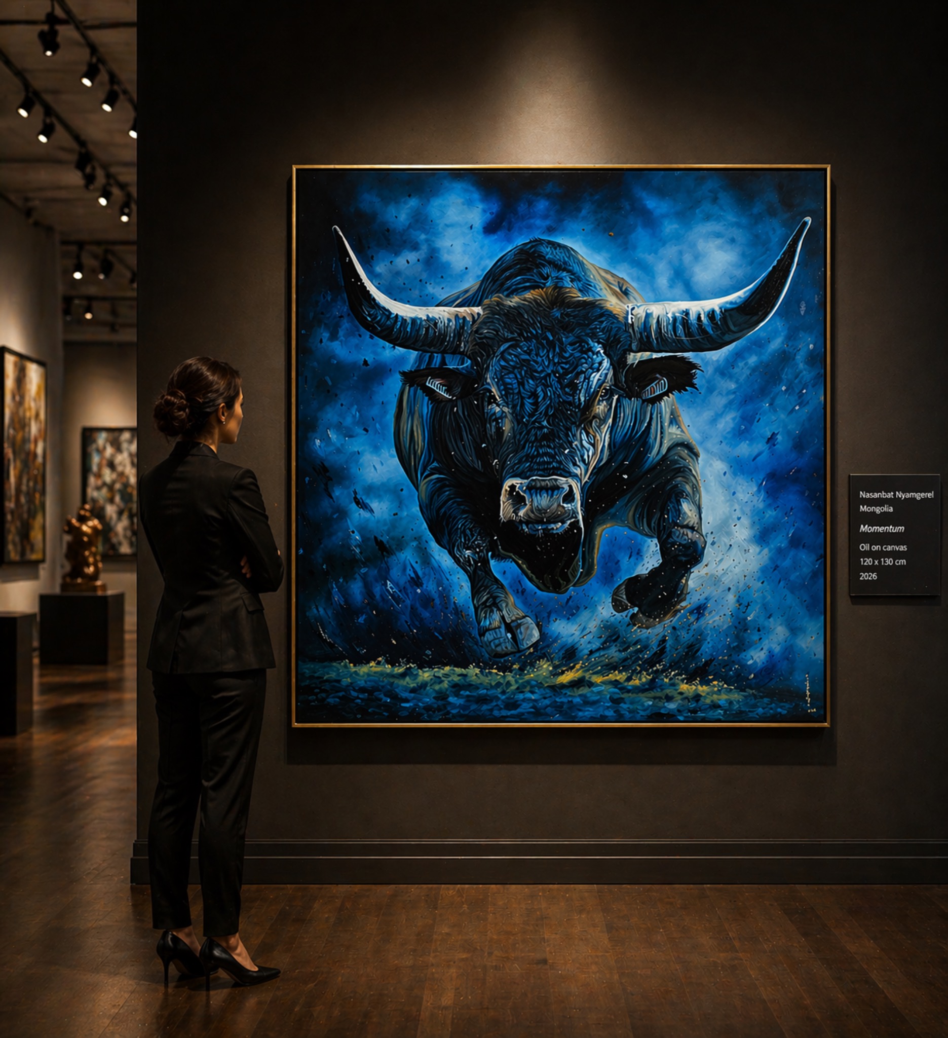 Nasanbat Nyamgerel painting Momentum presented in a gallery setting
