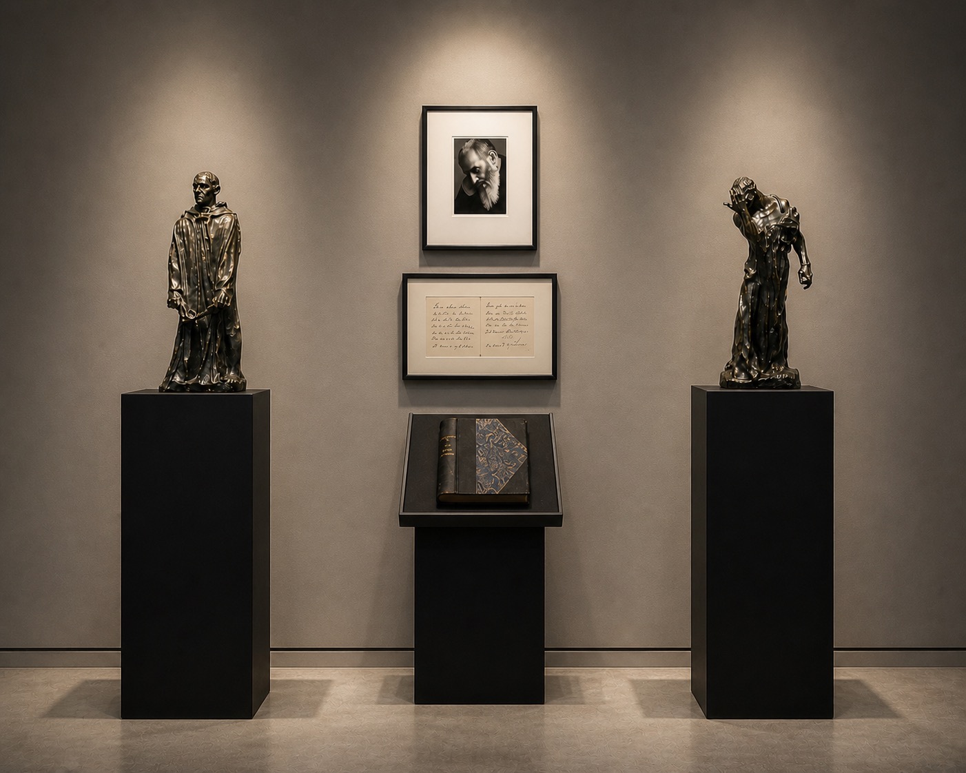 Sculptural gallery display inspired by Auguste Rodin and the human form