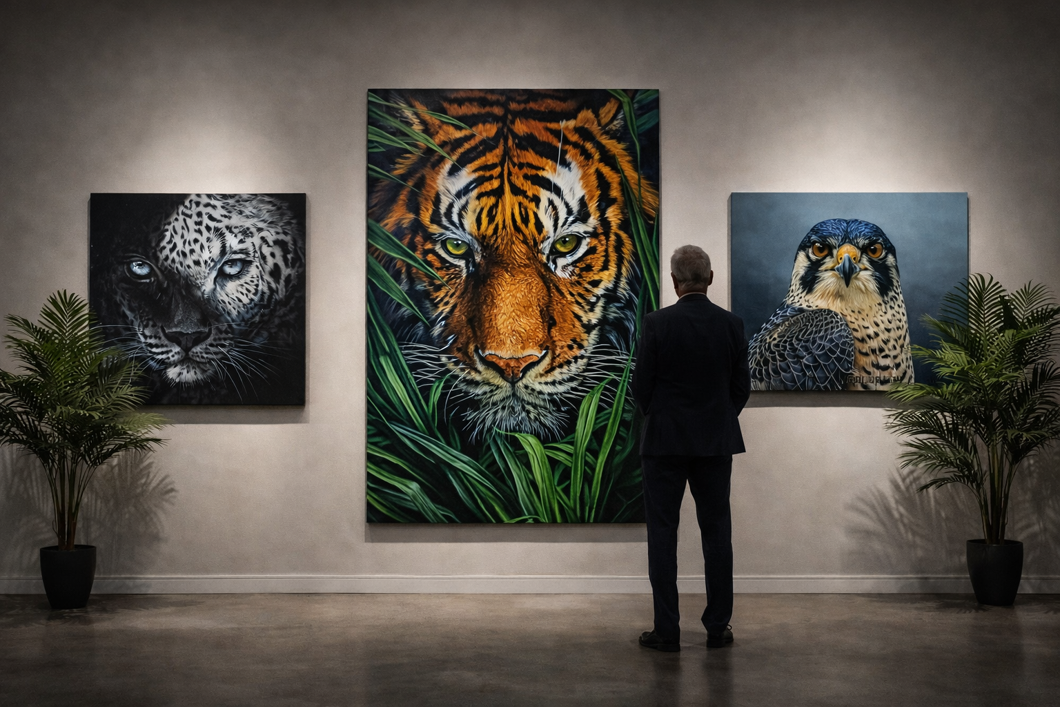 Nasanbat tiger leopard and falcon wall collage